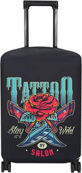 Explore Land Travel Luggage Cover Suitcase Protector Fits 23-26 Inch Case (Blade Rose, M)