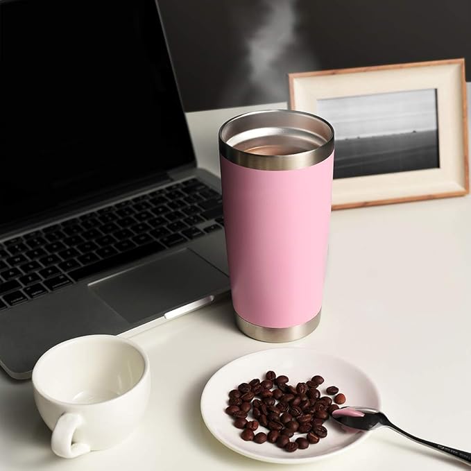 DOMICARE 20oz Stainless Steel Tumbler Bulk with Lid, Double Wall Vacuum Insulated Travel Mug, Powder Coated Coffee Cup, Pink, 8 Pack
