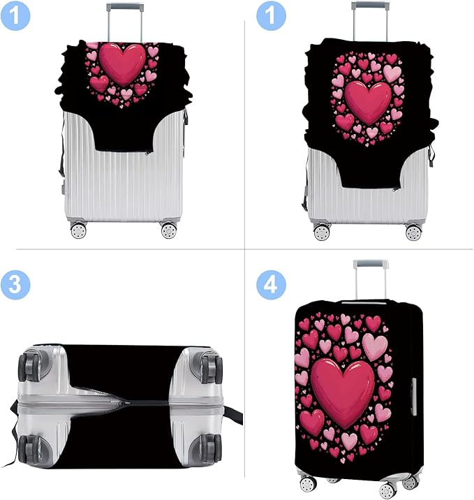 Luggage Cover Washable Suitcase Protector Anti-Scratch,Stretchable Fit for 20-34Inch Luggage Durable Travel Bag Cover with Zipper Closure (Heart, XL(fits 32-34Inch suitcase))