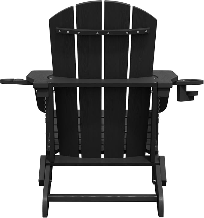 SERWALL HDPE Folding Adirondack Chair with Dual Cup Holder - Composite Adirondack Chair Set of 6- Black