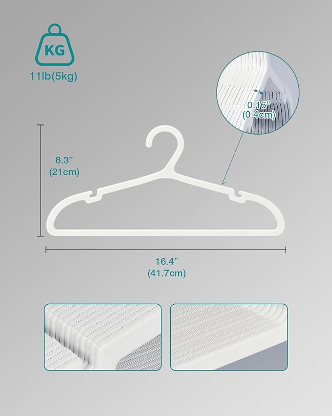 30 Pack Clothes Hangers, Non Slip Plastic Coat Hangers, Space Saving Hangers, Heavy Duty, Hanging Dry Wet Clothes, 16.4" x 8.3", White, UAPY0530W