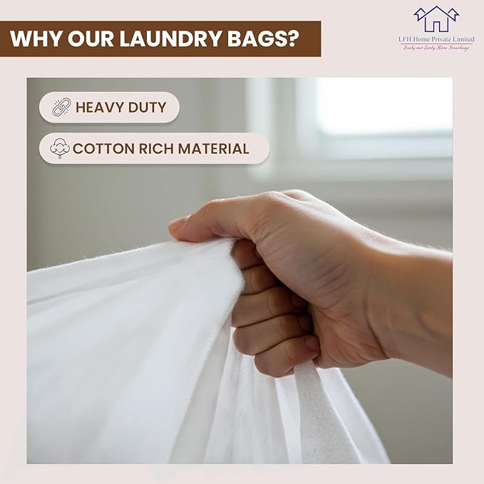 LFH Home Cotton Canvas Extra Large Laundry Bag with Handle, Heavy Duty Drawstring Closure Washable Laundry Bags School Travel, Home, Hotel, College Dorm, Organizer Sack, Toys Clothes 28x40-White