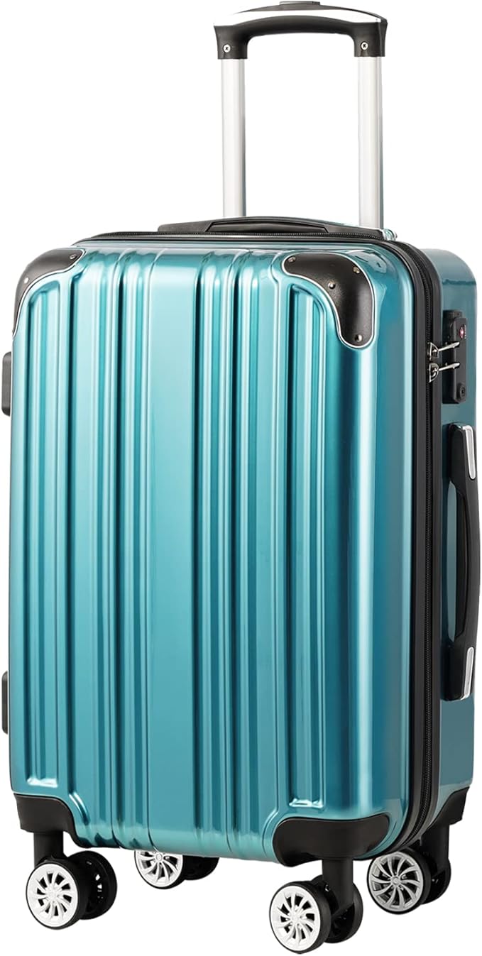 Coolife Luggage Expandable(only 28") Suitcase PC+ABS Spinner 20in 24in 28in Carry on (green new, M(24in))