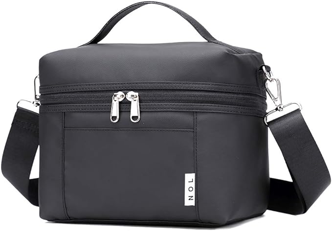 NOL Natural Organic Lifestyle Small Insulated Lunch Bags for Women Cooler Bag Lightweight Nylon Waterproof Lunch Box For Work（Small，Black）