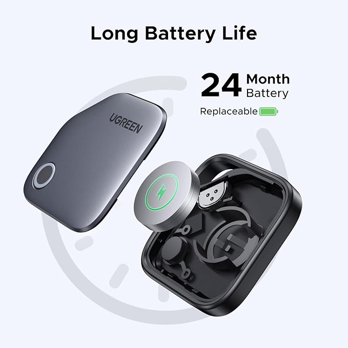 UGREEN 2Pack FineTrack Smart Finder Compatible with Apple Find My (iOS Only) 2-Year Replaceable Battery Bluetooth Tracker Tags, Item Finder Smart Tag for Key Luggage Passport