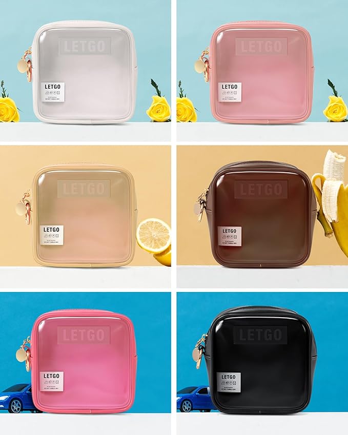 LETGO Clear Makeup Bags Small-Mini Comestic Bag,Cute Cosmetic Pouch for Women with Slip-in Pockets Clear Cosmetic Bags Travel Essentials Car Accessories for Women Men (Mini Sand)