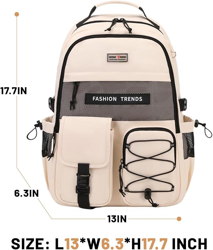 Lohol Multi-Pocket Backpack with 15.6 inch Laptop Compartment, Water Resistant Bookbag for School College and Travel (Grey