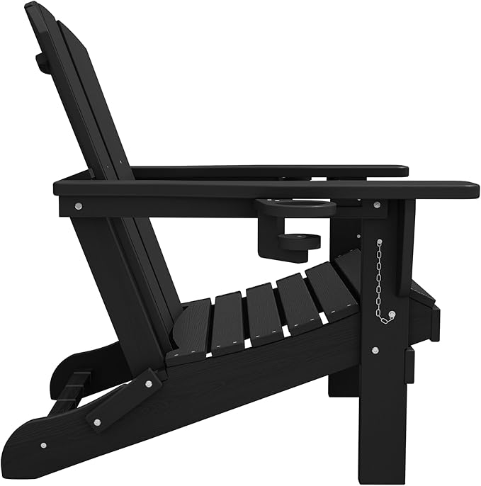 SERWALL HDPE Folding Adirondack Chair with Dual Cup Holder - Composite Adirondack Chair Set of 6- Black
