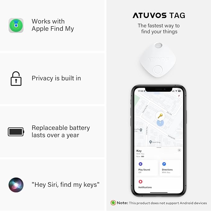ATUVOS Air Tracker Tags-3 Pack, Bluetooth Luggage Tracker Works with Apple Find My APP (iOS Only, Not for Android), Keys Finder and Item Locator for Luggage, Backpack, Suitcases, Replaceable Battery