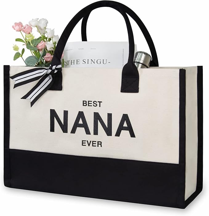 TOPDesign Embroidery Canvas Tote Bag for Women, Best Nana Ever Gifts for Grandma from Grandchildren Grandkids, Personalized Birthday, Mothers Day Present, Ideal for Beach, Holiday
