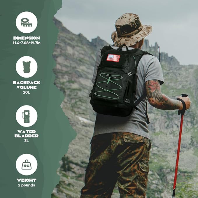 Maelstrom Hydration Hiking Backpack with 2L/3L Water Bladder, High Flow Bite Valve Camping Daypack Lightweight