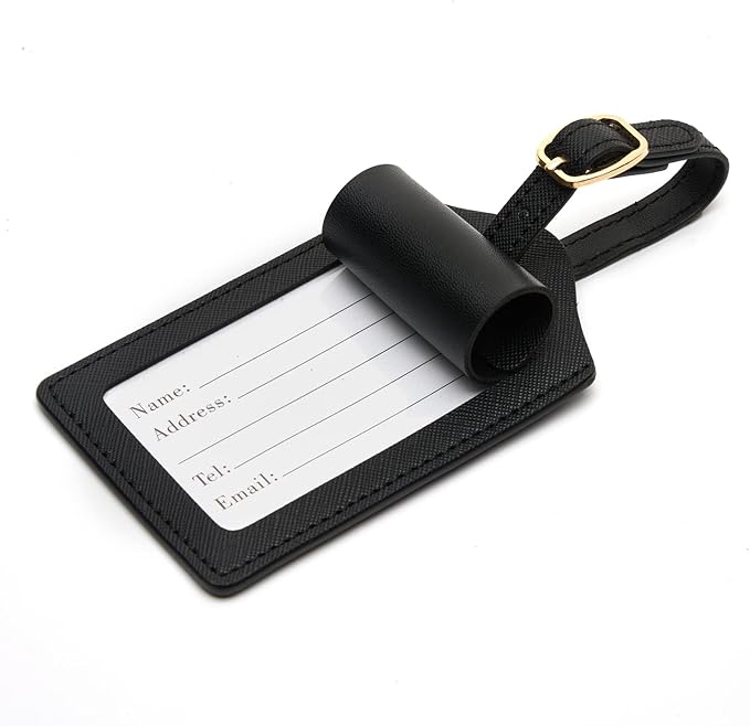 Luggage Tags in PU Leather: Set of 2 for Handbags, Bags & Suitcases - with Name Card & Privacy Cover