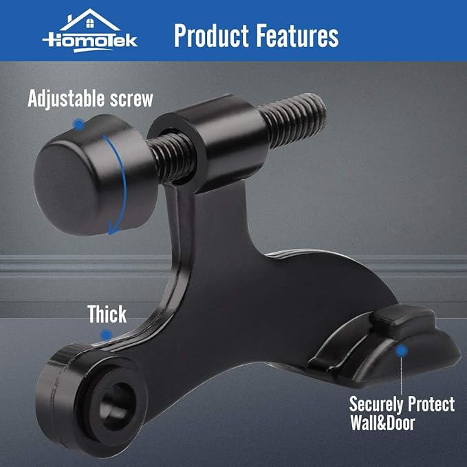 HOMOTEK 36 Pack Hinge Pin Black Door Stopper,Adjustable Deluxe Heavy Duty Door Stopper 2-1/2"x1-3/4”,with Black Rubber Bumper Tips