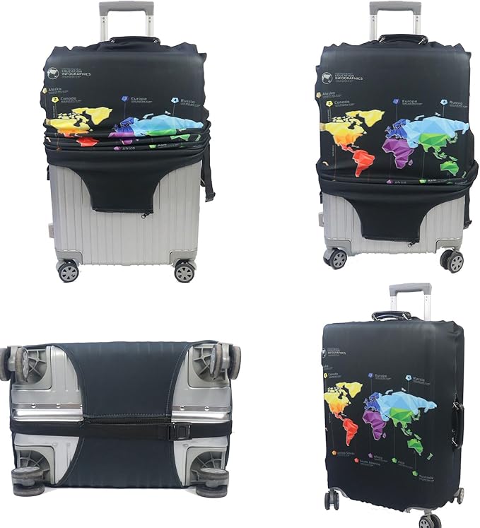 MosaiRudo Thicker Luggage Cover Elastic Suitcase Cover Protector Fits 18-32 Inch Suitcase Travel Accessories (Abstract Map, XL)