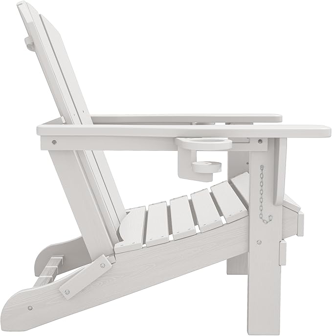 SERWALL Adirondack Chair with Cup Holders - Composite Adirondack Chairs Set of 8 HDPE Outdoor Chairs All Weather Use- White
