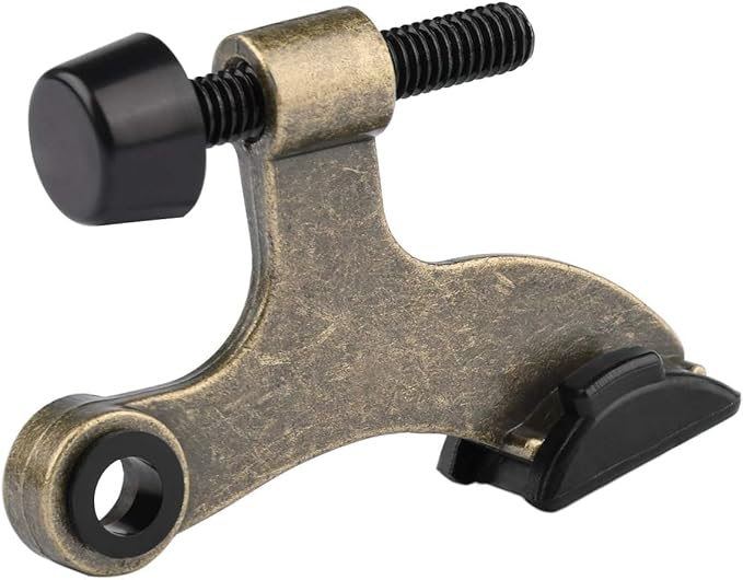 HOMOTEK 24 Pack Hinge Pin Antique Brass Door Stopper, Adjustable Deluxe Heavy Duty Door Stopper 2-1/2"x1-3/4”, with Black Rubber Bumper Tips