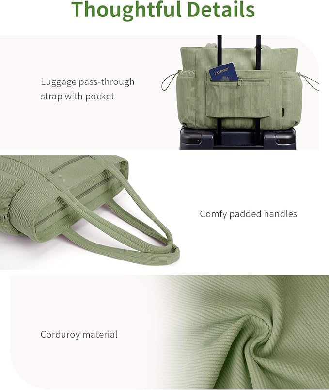 ECOHUB Tote Bag for Women, Work Tote Bags with Laptop Compartment, Large Corduroy Tote Bag with Stanley Cup Holder