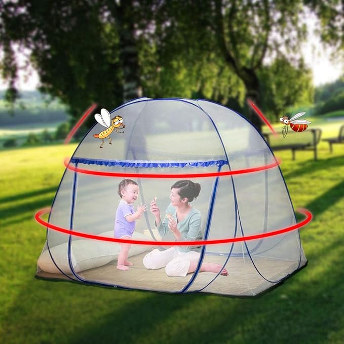 Pop up Mosquito net Double Bed, L75x W40 x H43， Zipper Portable Tent Travel Mosquito net, standalone use, one Click Installation, Suitable for bedrooms, Children's 1M beds, Outdoors, W100*L190*H110 cm
