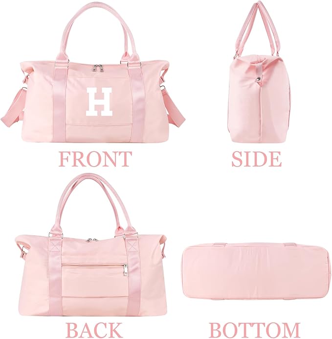Initial Travel Duffel Bag Sports Gym Bag for Girls Teen Birthday Gifts,Pink Personalized Weekender Bag Carry On Tote Bags for Women Men,Waterproof Overnight Luggage Bag with Trolley Sleeve(Letter H)