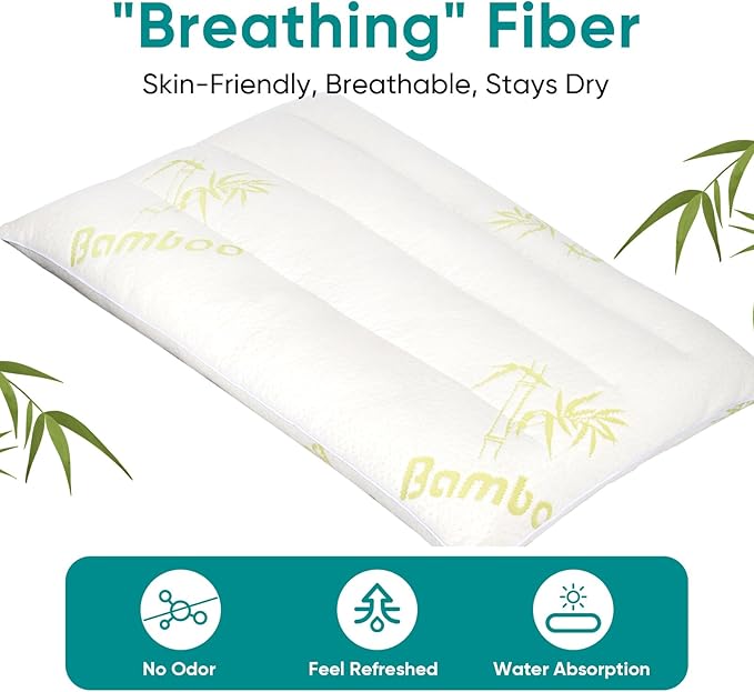 MINUPWELL Ultra Thin Pillows, Flat Pillows for Sleeping Thin, 7D High Support 2.5 inch Height Slim Bed Pillows for Stomach Sleeper, Standard Size -18x26 in - Rayon Derived from Bamboo