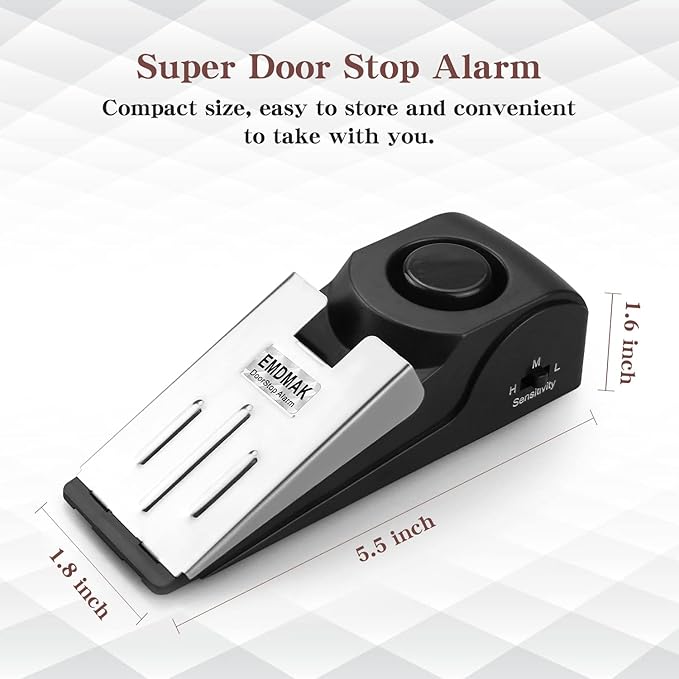 EMDMAK Door Stop Alarm with 120DB Siren Door Stop for Home & Travel (Black) (Pack of 4)