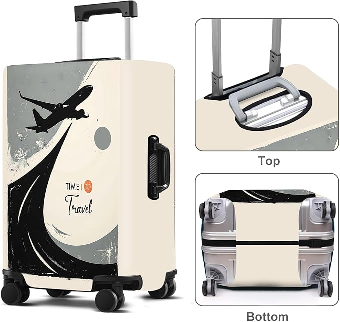 Suitcase Cover with Time to Travel Design, Luggage Protector, Fit for 24-26Inch Luggage Durable Travel Bag Cover with Zipper Closure
