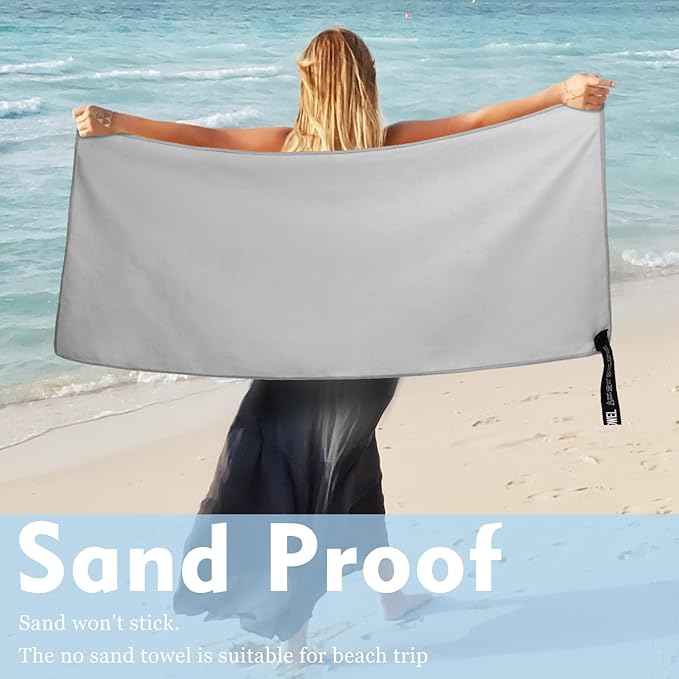Microfiber Travel Towel, Soft Lightweight Quick Dry Towel, Super Absorbent Compact Travel & Sports & Beach Towels for Camping, Backpack, Gym, Swimming, Yoga, Hiking (L:24"×48" -Light Gray)