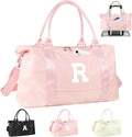 Initial Travel Duffel Bag Sports Gym Bag for Girls Teen Birthday Gifts,Pink Personalized Weekender Bag Carry On Tote Bags for Women Men,Waterproof Overnight Luggage Bag with Trolley Sleeve(Letter R)
