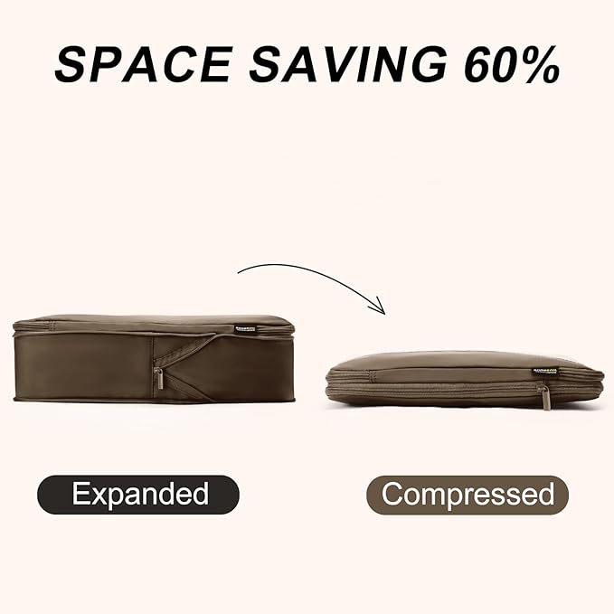 4 Set Compression Packing Cubes for Travel, Suitcases and Backpack Space Saving Organizers (Charcoal Gray)