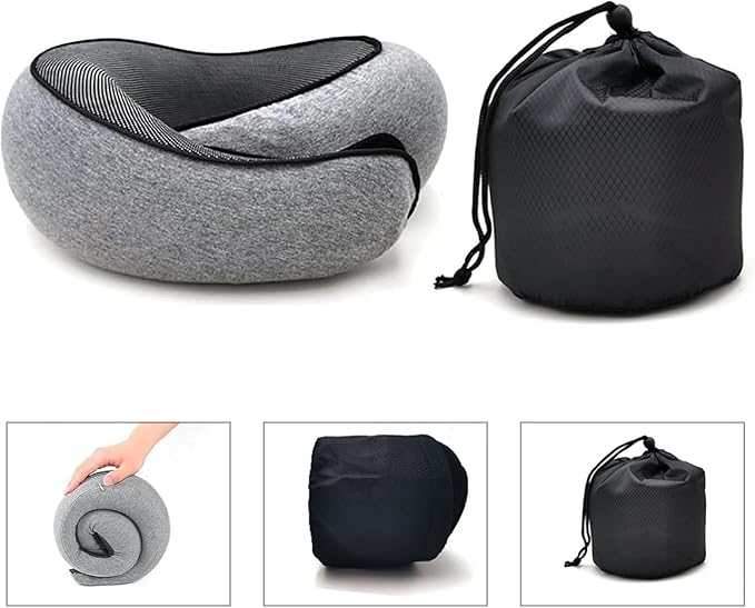 RURING Travel Pillows for Airplanes, Travel Neck Pillow Travel Pillow, Neck Pillow Airplane Memory Foam 360 Degree Support Stowable Pillows for Airplanes Offices and Cars (Pink)