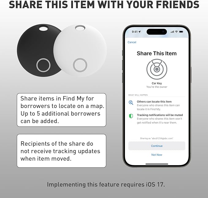 Smart Tracker Tags, Bluetooth Luggage Tracker with Keychain, Compatible with iOS Find My app, Item Locator for Key, Wallet, Suitcase, Bags, IP67 Waterproof, Battery Include