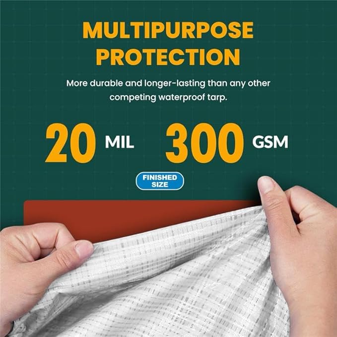 Large Waterproof Tarp - Heavy Duty 20 Mil Thick Poly Tarpaulin Ideal for Canopy Tents, Boats, RV or Pool Covers - Multipurpose Protective Tarps with Grommets for Indoor and Outdoor Use | 30' x 50'