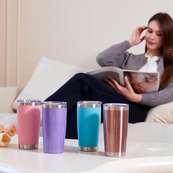 MEWAY 20oz Tumbler 8 Pack Double Wall Vacuum Insulated Travel Glitter Mug Bulk, Stainless Steel Tumblers with Lid and Straw, Powder Coated Coffee Cups for Woman(Rainbow Navy,Set of 8)