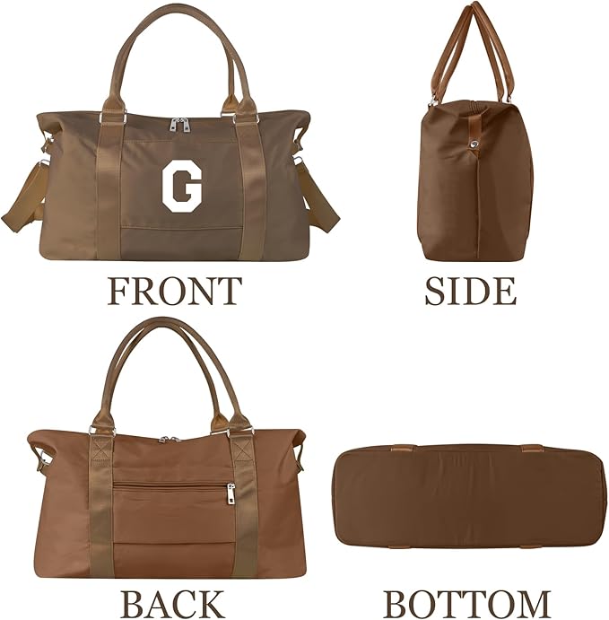 Birthday Graduation Gifts for Daughter,Initial Travel Duffel Bag Sports Gym Bag for Girls Teen Kids Birthday Gifts,Personalized Weekender Bag Carry On Tote Bags Cute Overnight Bag for Women(Brown, G)