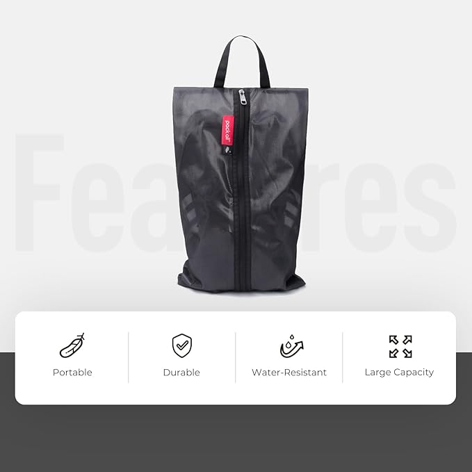 pack all Plus-Sized Shoe Bag for Travel, Water-Resistant Shoe Pouch for Gym, Odor-Resistant Soccer Cleats Bag for Sport (Black, 1-Pack)
