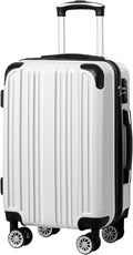 Coolife Luggage Expandable(only 28") Suitcase PC+ABS Spinner 20in 24in 28in Carry on (white grid new, S(20in)_carry on)