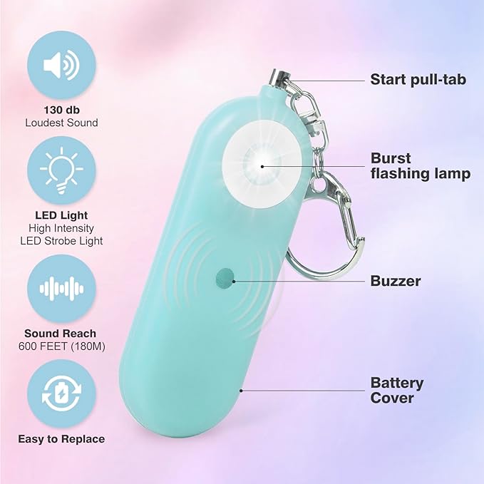 Personal Safety Alarm for Women - 2 Pack 130dB Self Defense Keychains Siren Whistle & LED Strobe Light - Emergency Security Safe Protection Devices for Kids Elderly