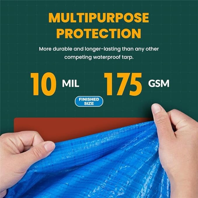 Large Waterproof Tarp - Heavy Duty 10 Mil Thick Poly Tarpaulin Ideal for Canopy Tents, Boats, RV or Pool Covers - Multipurpose Protective Tarps with Grommets for Indoor, Outdoor Use | 12' x 20' 2 Pack