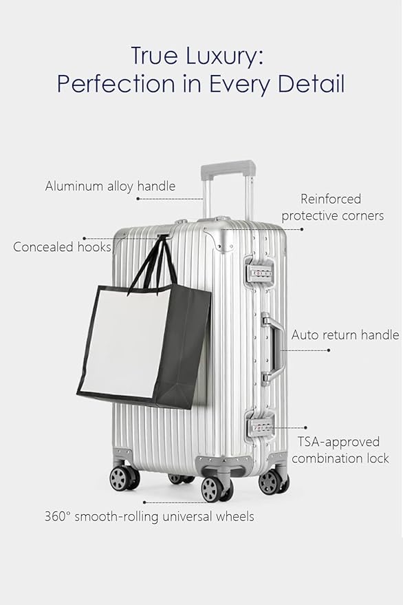 HotWay 28 Inch All Aluminum Checked in Luggage with Wheels, Hard Shell Zipperless Suitcase with TSA Locks, Large Travel Luggage, Gold
