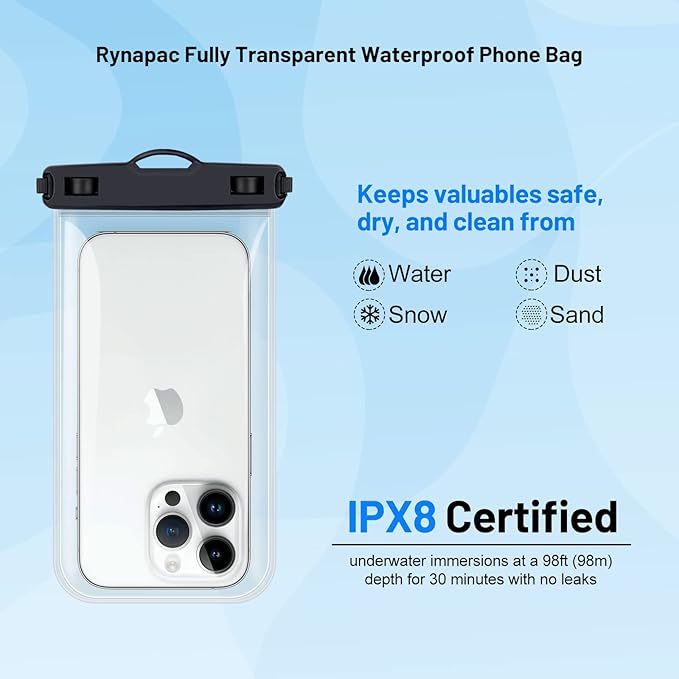 Waterproof Phone Pouch Bag - 8.5in WaterProof Cell Phone Case for Beach Travel Must Haves, Waterproof Phone Holder with Lanyard for iPhone 16 15 Pro Max Galaxy S24 S23 Ultra Pixel 8, Cruise Essentials