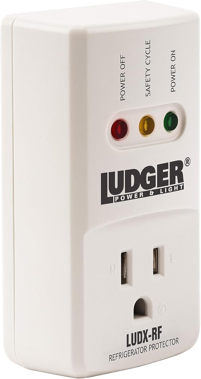 Ludger Power Surge Protector for Refrigerator (LUDX-RF), ETL Certified, Connects to Most Domestic Refrigerators, 4-Minute Safety Cycle, 3 Modes LED Indicator, Fire-Resistant Shell