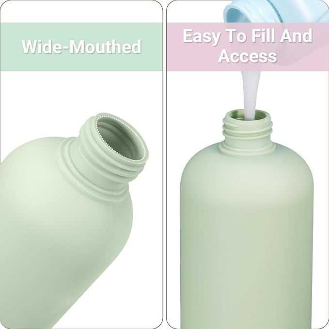 ASEVAT 8.8 oz Plastic Leak Proof Travel Bottles for Toiletries, Plastic Travel Size Containers, Shampoo and Conditioner Bottles Refillable Squeeze Bottle for Lotion, Body Wash (4Pcs)