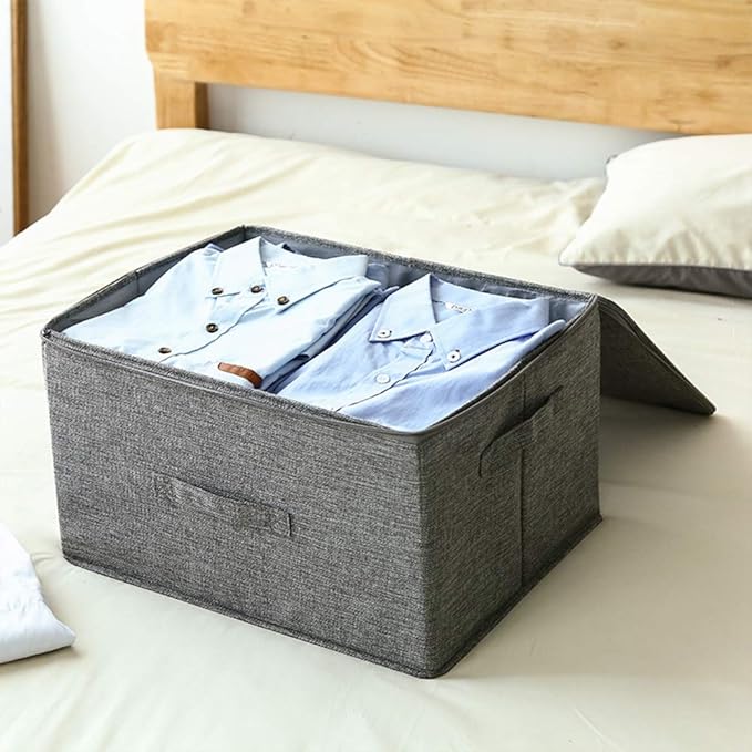ANMINY 2PCS Storage Bins with Zipper Lids 51.9 Qt Lidded Fabric Storage Boxes Baskets Cubes with Handles Collapsible Washable Cotton Linen Closet Shelf Clothes Organizer - Gray, Extra Large