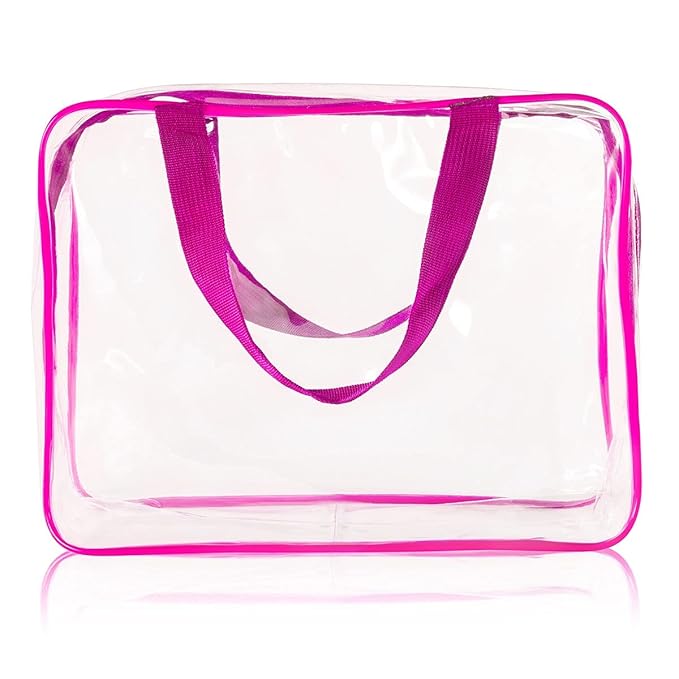 5Pcs Crystal Clear PVC Travel Toiletry Bag Kit for Women Men, Waterproof Vinyl Packing Organizer Storage Bags with Zipper Handle Straps, Cosmetic Pouch Carry on Airport Airline Compliant Bag Handbag