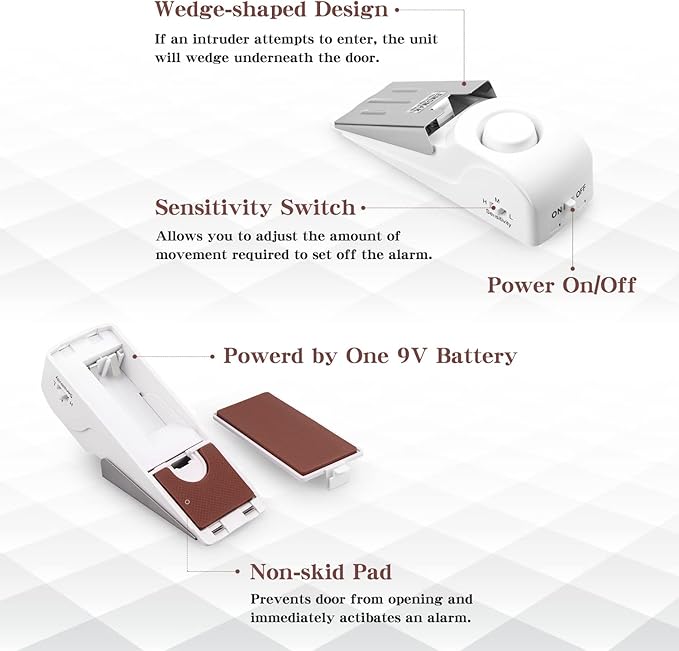 EMDMAK Door Stop Alarm with 120DB Siren Door Stop for Home & Travel (White) (Pack of 3)