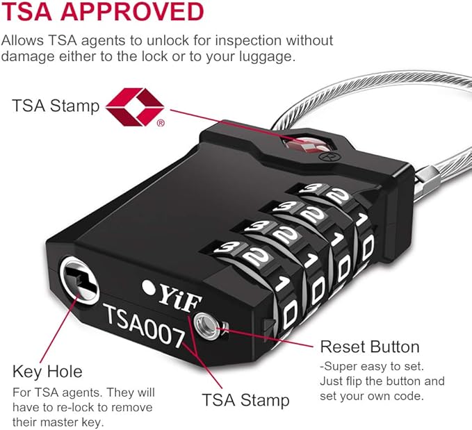 ZHEGE TSA Approved Luggage Lock, Travel Lock, 10,000 Combination Options, 5.5in Flexible Cable, Easy to Use, Secure & Solid, Suitable for Suitcase, Backpack, Briefcase (1 Pack, Black)