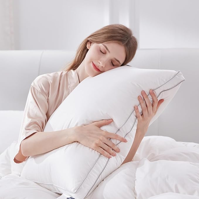 Globon Luxury Feather Down Pillow Standard Queen Size for Sleeping, Hotel Collection Fluffy Pillow, Medium Gusseted Bed Pillows, 18"X26", Pack of 1