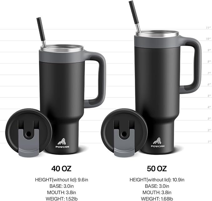 POWCAN 40 oz Tumbler with Handle, 2-in-1 Straw and Sip Lid, Leakproof, Dishwasher Safe, Insulated Stainless Steel Travel Coffee Mug, Keeps Cold for 34 Hours, Fits in Car Cup Holder (Passion)