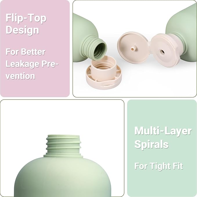 ASEVAT 6.7 oz Plastic Leak Proof Travel Bottles for Toiletries, Plastic Travel Size Containers, Shampoo and Conditioner Bottles Refillable Squeeze Bottle for Lotion, Body Wash (3Pcs)