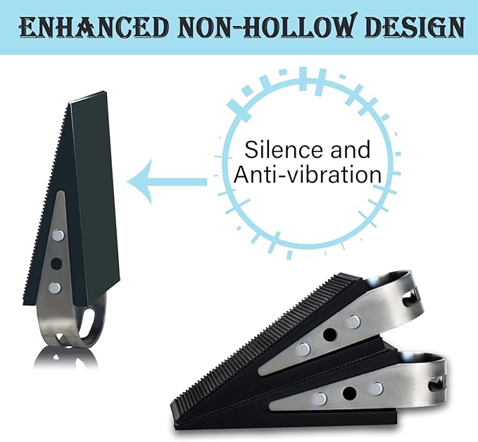 Shackcom Door Stopper, 2 Pack Black Heavy Duty Wedge That Holds Doors Firmly and Doesn’t Budge, Made of Rubber and Stainless Steel, Works on All Floor Surfaces, with Hanger which Easy to Storage